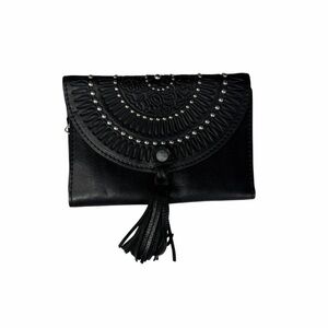 Patricia Nash Colli Studded Leather Clutch Wallet Black Embossed Tassel